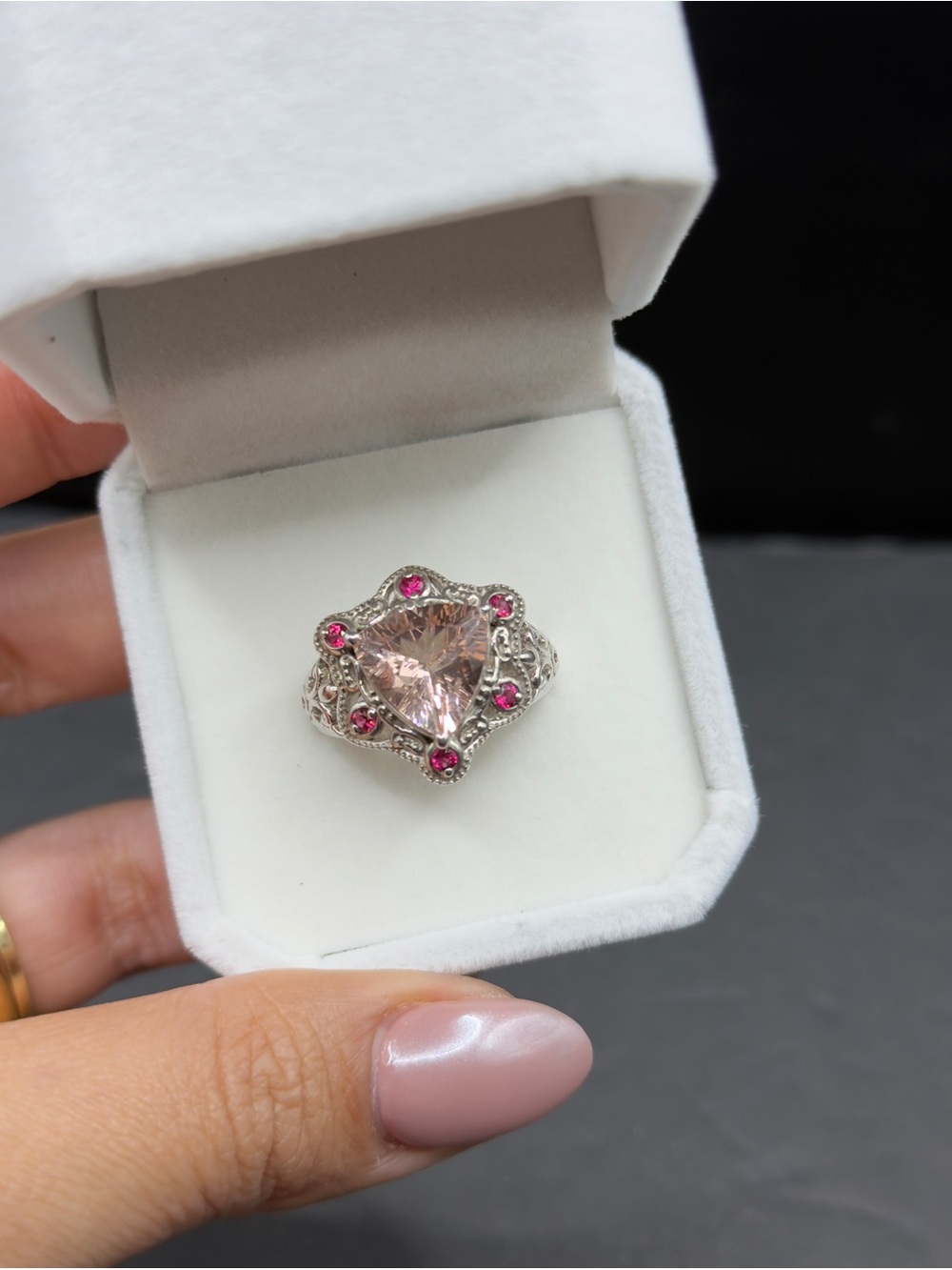 4ct pink peach trillion morganite gemstone s925 ring size 7